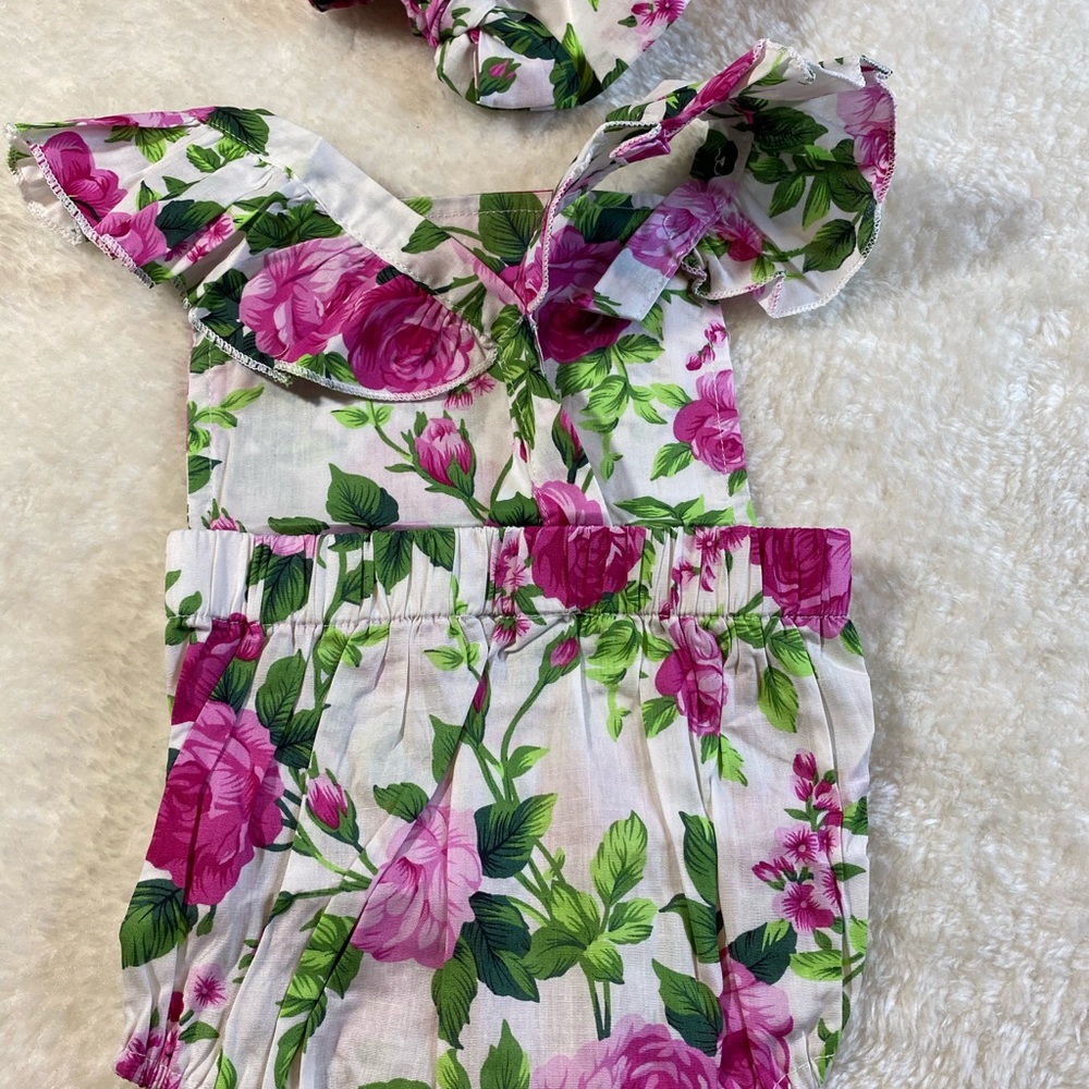 Girls baby 12m flowery romper - Picture 6 of 6